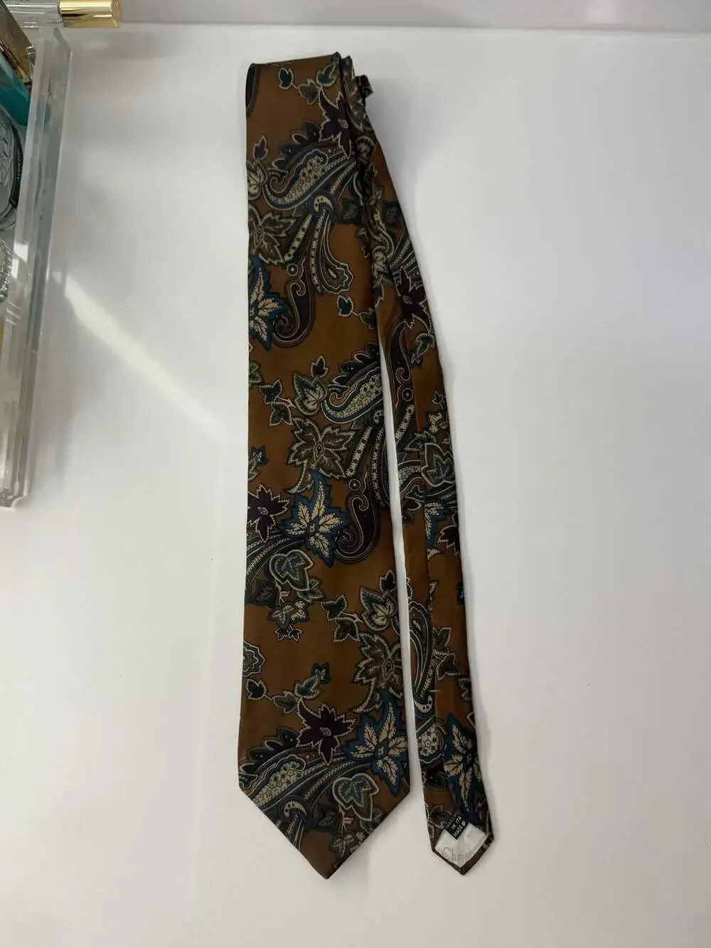 Christian Dior Monsieur Brown Paisley Silk Tie